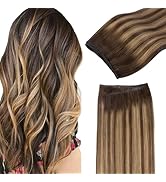 GOO GOO Sew in Hair Extensions Real Human Hair Silky Straight Weft Balayage Chocolate Brown to Ca...