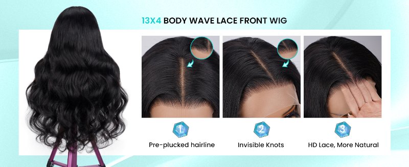 13x4 Body Wave Lace Front Wigs Human Hair Pre Plucked HD Transparent Lace Frontal Wig with Baby
