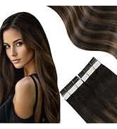 Moresoo Tape in Hair Extensions Human Hair Brown Rooted Tape in Extensions Balayage Darkest Brown...