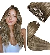 LaaVoo Clip in Hair Extensions Real Human Hair Blonde Balayage Human Hair Clip in Extensions Brow...
