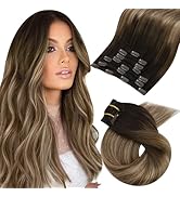 Moresoo Clip in Hair Extensions Real Human Hair Balayage Human Hair Clip in Extensions Ombre Dark...