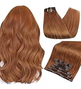 Full Shine Human Hair Clip in Hair Extensions Copper Brown 24 Inch Straight Clip in Real Hair Ext...