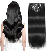 Sisily Clip in Hair Extensions Real Human Hair, 140g 7pcs Human Hair Clip in Hair Extensions Jet ...