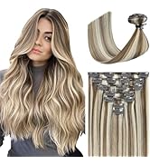Ukira Blonde Clip in Hair Extensions Real Human Hair, 12 Inch 100g Ash Blonde Mixed Bleach Blonde...