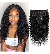 Pobokix Deep Wave Clip in Hair Extensions Real Human Hair Brazilian Virgin Human Hair Clip in Ext...