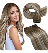 LaaVoo Sew in Hair Extensions Brown Ombre Sew in Extensions Real Human Hair Ombre Light Brown Mix...