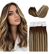 Tape in Hair Extensions Real Human Hair 18 Inch Double Sided Tape in Hair Extensions Ombre Dark B...