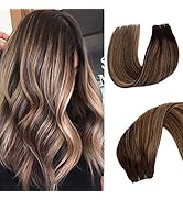 Hair Weft Sew in Hair Extensions Brown to Golden Brown with Blonde Highlights Remy Hair Extension...