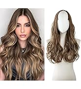 SARLA Clip in U Part Hair Extensions 24 Inch Long Synthetic Curly Wave Full Head Hairpiece Brunet...