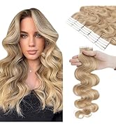 Hairro 14 Inch Tape in Human Hair Extensions Body Wave 20pcs 40g/pack Highlight #18/613 Ash Blond...