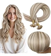 Full Shine Ktip Human Hair Extensions Color 18/613 Blonde Highlighted K Tip Hair Extensions Real ...