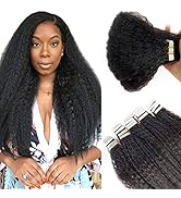 Kinky Straight Tape in Extensions, Tape in Hair Extensions Real Human Hair Black Women Kinky Stra...