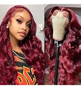 99j Burgundy Body Wave Lace Front Wigs Human Hair Pre Plucked 13x4 Transparent HD Lace Frontal Wi...