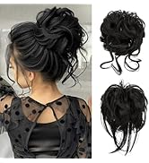 SARLA Detachable Claw Clip Messy Bun Hair Pieces 2PCS Wavy Curly Synthetic Hairpieces Fake Scrunc...