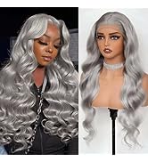 Ubetta Grey Lace Front Wig Human Hair,Silver Gray 13x6 Body Wave Lace Front Wigs Human Hair, Glue...