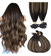 MAXITA U Tip Hair Extensions Human Hair, Balayage Dark Brown Mixed Chestnut Brown Virgin Human Ha...