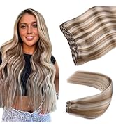 VINBAO Long Human Hair Sew in Weft Extensions 22 Inch 100 Grams Light Brown Highlights Blonde Wef...