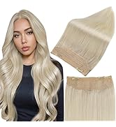 Fshine Invisible Wire Hair Extensions Real Human Hair Platinum Blonde Wire Secret Hairpiece 18 In...