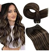 LaaVoo Weft Hair Extensions Human Hair Straight Hair Weft Extensions Dark Brown Ombre Light Brown...