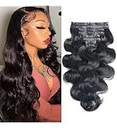 Pobokix Seamless Clip in Hair Extensions Human Hair Body Wave Human Hair Clip in Extensions 8Pcs ...