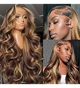 Ombre Brown Balayage Honey Blonde Highlight Wigs Human Hair, Glueless Lace Front Wigs Human Hair ...