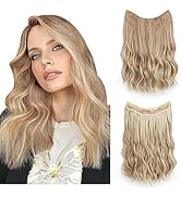 SARLA Invisible Wire Hair Extension with 2 Clips Synthetic Short Beach Wave Hairpiece Adjustable ...