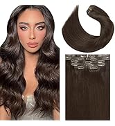 LacerHair Clip in Hair Extensions Real Human Hair Dark Brown Seamless Hair Extensions, 14 Inch 11...