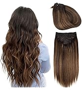 Clip in Hair Extensions Balayage Dark Brown Mixed Chestnut Brown Hair Extensions Clip in Human Ha...