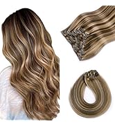 VINBAO Clip In Hair Extensions Real Human Hair Color 4 Chocolate Brown to 27 Dark Blonde Balayage...