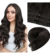 LaaVoo Beaded Weft Hair Extensions Human Hair Black Bead Weft Extensions Real Human Hair Weft Hai...