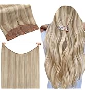 Fshine Invisible Wire Hair Extensions Real Human Hair Ash Blonde Highlighted Bleach Blonde Fish L...