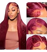 30 Inch 99j Burgundy 13x6 HD Lace Front Wigs Human Hair 250% Density Straight Burgundy Wig Human ...