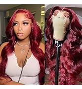 28 inch 99J Burgundy Body Wave Lace Front Wigs Human Hair Pre Plucked 13x4 HD Transparent Lace Fr...