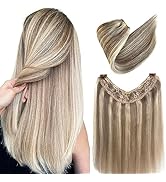 Clip in Hair Extensions Real Human Hair,18 Inch Human Hair Clip in Extensions,Ash Blonde Balayage...
