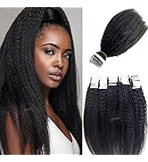 40Pcs Tape in Hair Extensions Human Hair, Kinky Straight Natural Black Hair Extensions Real Human...