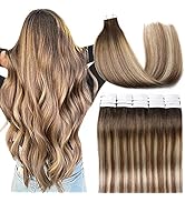 VINBAO Tape In Hair Extensions Human Hair Blonde Hair Extensions Tape In Dark Roots Color 3-8-22 ...