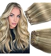Sew In Real Human Hair Extensions, 18 Inch 100G, Balayage Ash Blonde Highlights, Hand Tied Weft, ...