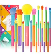 Docolor Makeup Brushes 15Pcs Colourful Makeup Brush Set Premium Gift Synthetic Face Powder Kabuki...