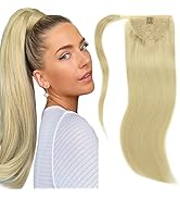Lacer Clip in Wrap Around Ponytail Hair Extension Human Hair 80g Soft Weft Platinum Blonde Ponyta...