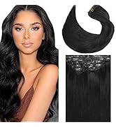 LacerHair Real Human Hair Extensions Clip In Seamless, Jet Black Clip Ins Straight Hair with Doub...