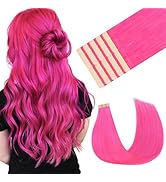 MAXITA Tape in Hair Extensions Human Hair Hot Pink Tape in Extensions, 10pcs 25g 16 Inch Remy Inv...