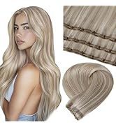 LaaVoo Beaded Weft Hair Extensions Blonde Human Hair Beaded Weft Extensions Ash Blonde Highlighte...