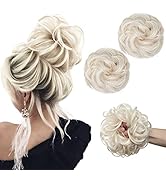 SARLA Updo Messy Bun Hair Piece White Blonde Synthetic Fake Scrunchies Ponytail Extension Wavy Cu...