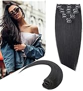 Hairro Clip in Hair Extensions Real Human Hair 18 Inch 8 Pieces 18 Clips Natural Hair Clip on Ext...