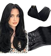 Clip in Hair Extensions Real Human Hair,Black Clip in Hair Extensions for Women Double Weft Remy ...