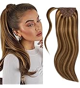 Lacer Clip in Wrap Around Ponytail Human Hair Balayage Chocolate Brown to Caramel Blonde Real Hai...