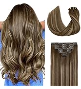 Hairro Clip in Hair Extensions Real Human Hair, 14 Inch Virgin Hair Balayage, 7pcs 120g Seamless ...