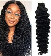 Tape in Human Hair Extensions Deep Wave Tape Extensions for Black Women 20 Pieces 20 Inch Curly H...