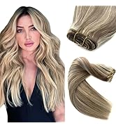 Sew in Hair Extensions Real Human Hair, Weft Hair Extensions Human Hair Bundles 14 Inch 80G Ash B...