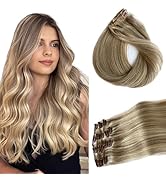 Clip in Hair Extensions Human Hair Ash Blonde Balayage Blonde Highlights Hair Extension Real Huma...